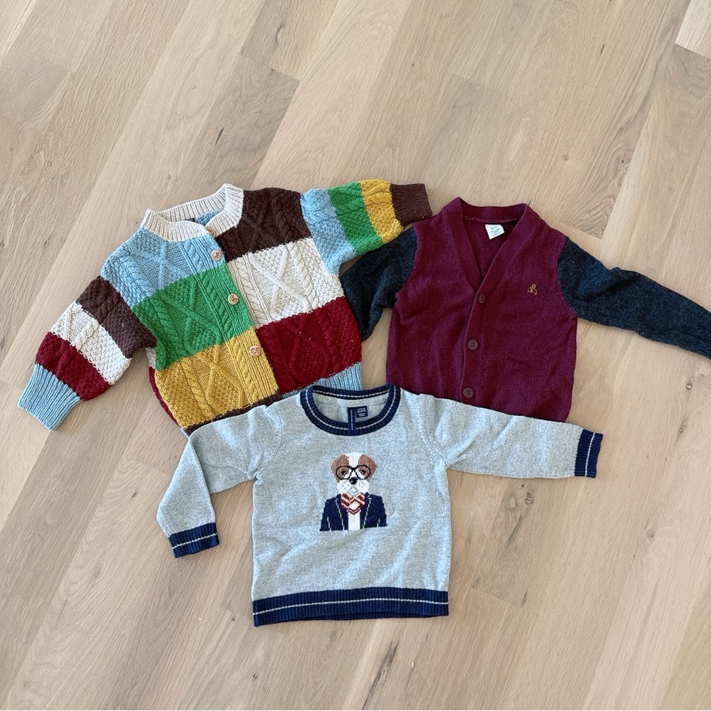 Preppy Baby Sweater Bundle Patchwork Cardigan Dog Sweater Cozy Knit Handmade